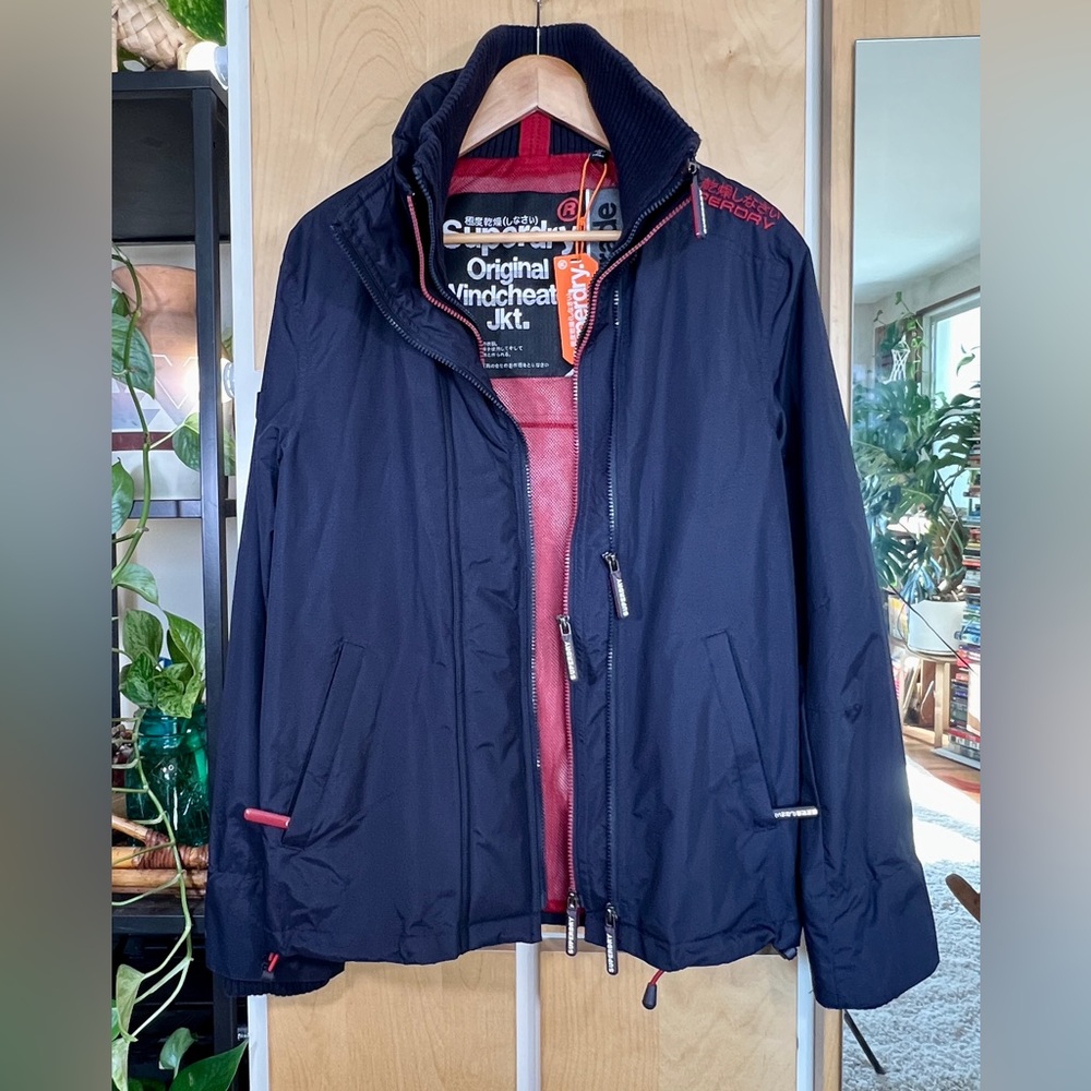 NEW! Superdry Technical Pop Zip Wind Cheater Jacket in Blue & Red